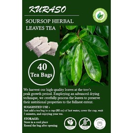 Soursop Graviola Guanabana Leaves for Tea, 80gr 40 Teabag 2g/Teabag (KURASO) By Paradise Beach (80 gram, Soursop Leaves Tea)
