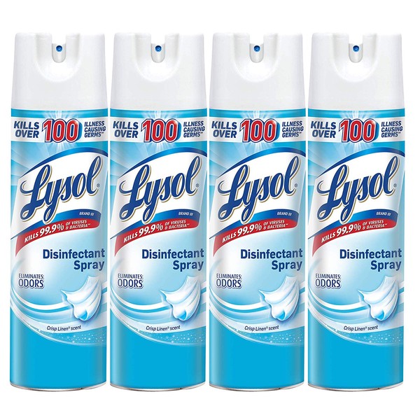 Lysol Disinfectant Spray, Sanitizing and Antibacterial Spray, For Disinfecting and Deodorizing, Crisp Linen, 19 fl oz (Pack of 4)