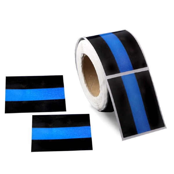 250 Leo Law Enforcement Rectangle Blue Line Flag Stickers - Black Rectangle with Blue Line for Police Support (250 Stickers)