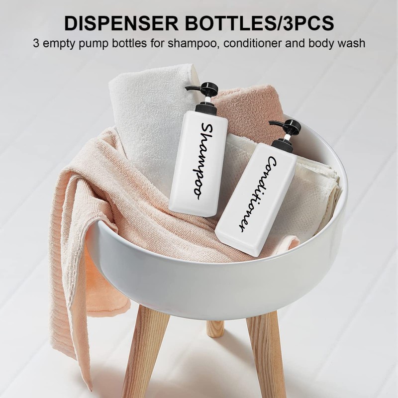 Shampoo and Conditioner Dispenser (Set of 3, 21oz) Modern Refillable
