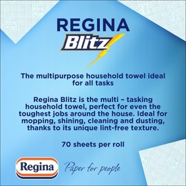 Regina Blitz Household Towels – 2 Rolls Per Pack, 3-ply Kitchen Roll, 70 Sheets Per Roll, Paper Packaging, FSC Certified Paper, Recyclable Packaginag, 60% Larger Than Standard Kitchen Roll Sheets