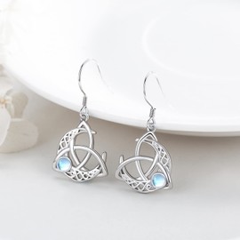 Celtic Moon Earrings 925 Sterling Silver Moonstone Moon Dangle Drop Earrings Celtic Knot Earrings Jewellery Gifts for Women Girls Girlfriend