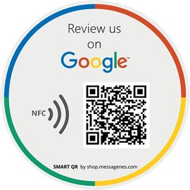 1x Google Reviews Us Sticker for Business | Round Sticker | Smart QR â NFC | 1 Click Feedback | Easy Reviews | Modify Link Whenever You Want | Social Media | for Decorative Wall Window Decal