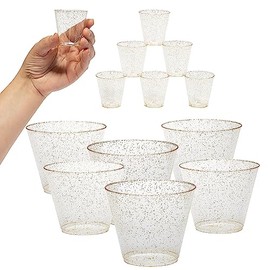 Fun Express Gold Glitter Plastic Shot Glass & Cup Kit 100 Count