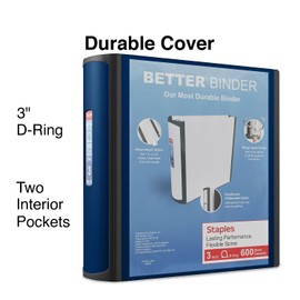 Staples 3-inch 3-Ring Better Binder, Navy Blue, 2/Pack (ST55889-CCVS)
