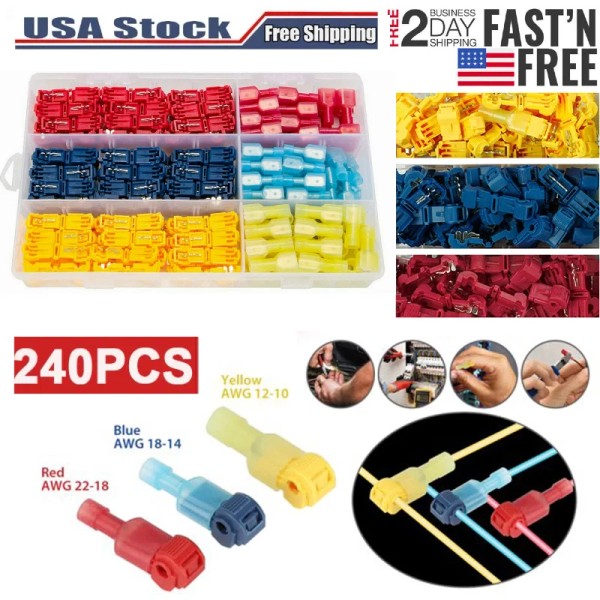 Unbranded 240pcs T-Taps Wire Connectors Quick Splice Terminals Insulated Crimp