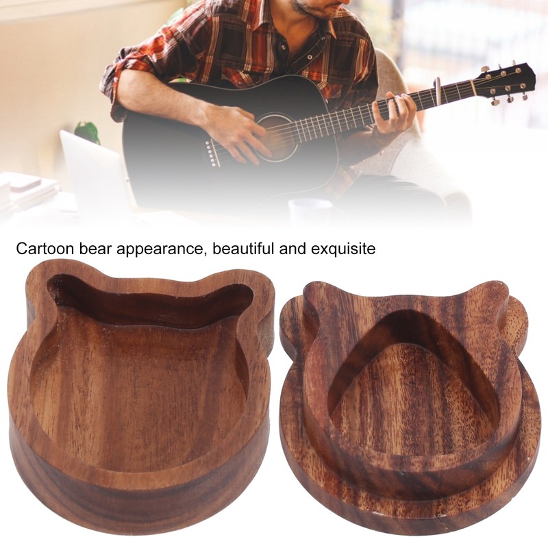 Guitar Pick Box Sapele Wood Cartoon Bear Instrument Accessories Storage