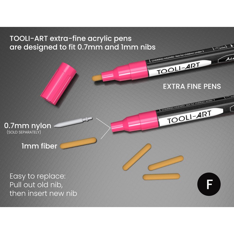TOOLI-ART 30 Replacement Nibs Double Sided 1mm Round. Compatible Extra