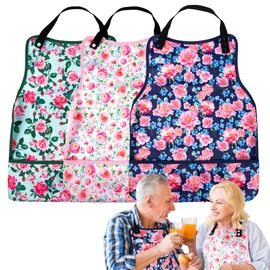ZINGTERRA Adult Bibs with Crumb Catcher,3Pack Adjustable Bibs for Eating,Waterproof Washable Men Clothing Protectors,Reusable Large Feeding Bib for Women Elderly Seniors