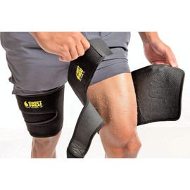 Sweet Sweat Thigh Trimmers for Men & Women ~ Increases Heat & Sweat to the Thighs ~ Includes Mesh Carrying Bag (Yellow Logo, Medium)