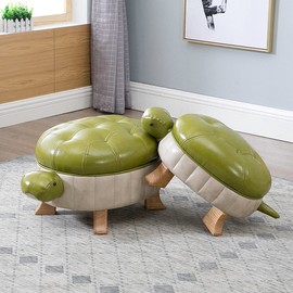 CYYTLFSD Animal Ottoman Footstool, Turtle Sofa Stool, PU Leather Upholstered Wood Ottoman Foot Stool (Color : Green-S)