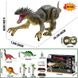 Springtok Remote Control Dinosaur T-Rex Toy for Kids Ages 3-7, RC Spray Raptor with LED Lights, Walking & Roaring, Rechargeable, Green