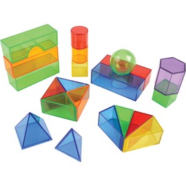 Constructive Playthings Translucent Color Building Blocks, Light Table Manipulatives, 3D Shapes for Teaching Color and Math, 50-Piece Playset, Toddler Toys for 12 Months & Up