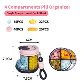 EASYLOCK Travel Pill Box Organiser 4 Compartments Tablet Box Organiser Portable Supplement Organiser Weekly Vitamin Box (Pink)