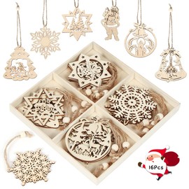 Wooden Christmas Decoration Pendants, Pack of 16, Christmas Wooden Pendants, Christmas Tree Decorations Made of Wood, Christmas Tree Decoration Wood, Pendant Ornaments for Christmas Gifts DIY