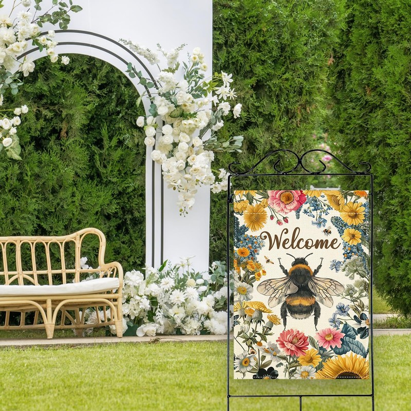 Welcome Spring Summer Bumble Bee Large Decorative House Flag