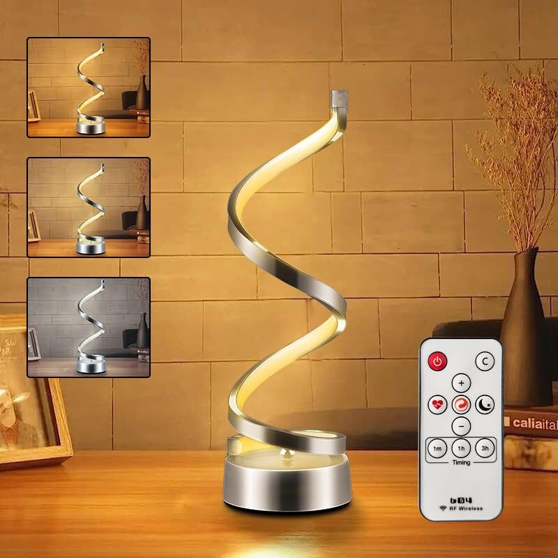 ELINKUME Spiral LED Table Lamp with Remote Control, Three Color