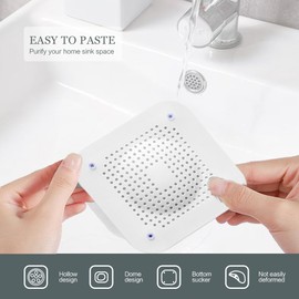 Hair Catcher Silicone Shower Drain Protector, Raised Square Shower Drain Covers with Suction Cup, Easy to Install Suit for Bathroom Bathtub,Kitchen 4 Pack (Grey White)