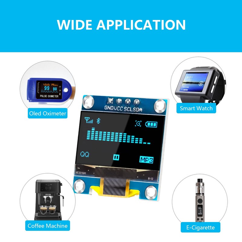 QIQIAZI 0.96 Inch OLED Display I2C Module, 3 Pieces I2C