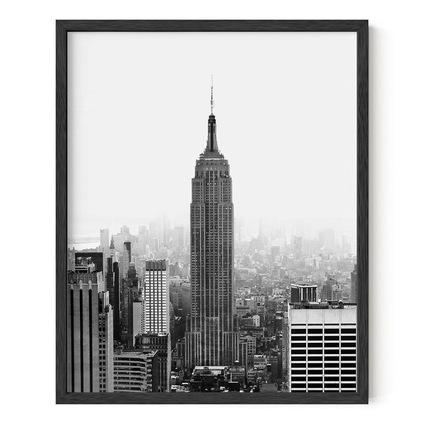 HAUS AND HUES New York Poster Gray Empire State NYC Wall Art New York City Wall Art NYC Skyline Wall Art Empire State Building Wall Art Black and White NYC (16” x 20” Framed Black)