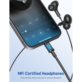 iMangoo - Auriculares con Cable Lightning con certificación MFi para Apple, Auriculares magnéticos con Graves de Alta fidelidad, 3 Puntas de oído, Auriculares con Cable para Gimnasio, Desplazamiento