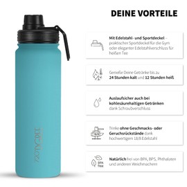 720°DGREE "noLimit" Stainless Steel Drinking Bottle 710 ml, Leak-Proof, for Carbonated Drinks, BPA-Free, Thermos Flask, Insulated Flask with Screw Cap for Kids, School, Fitness + Free Sports Lid