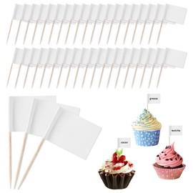 Classicseali 100Pcs Food Flags, Party Blank Food Labels for Buffet, Cheese Markers, DIY Stick Flags, Charcuterie Labels, Party Decoration, Cocktail Picks for Partys, Bar, Sport Events, White