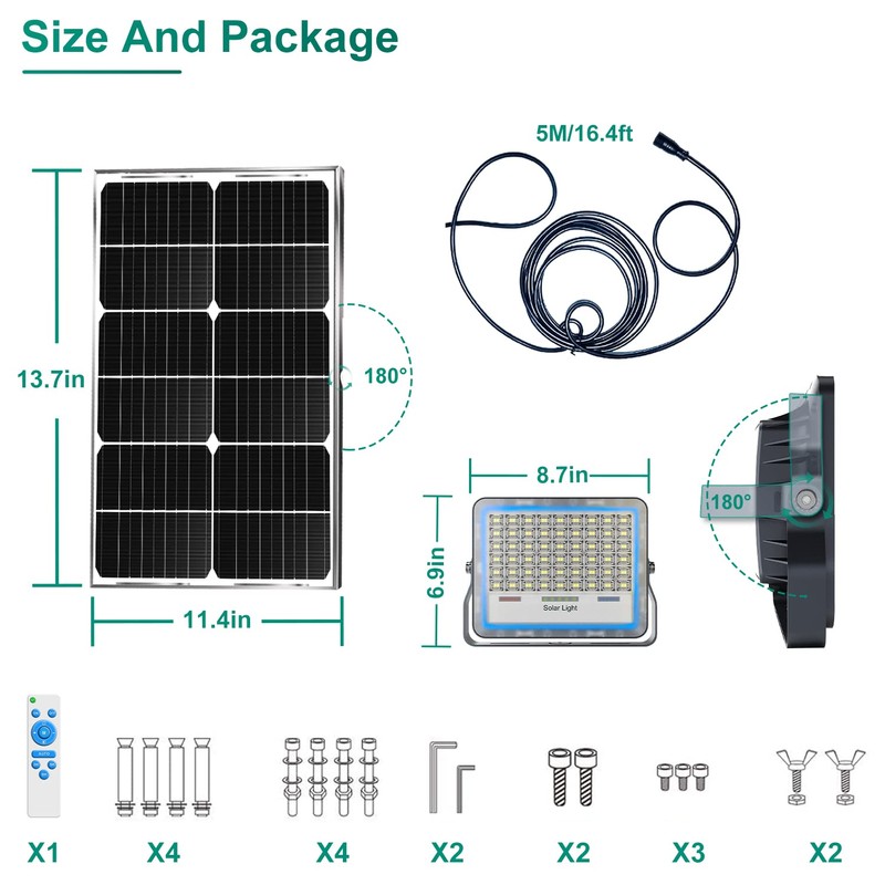 Gebosun 2 Pack 100W Solar Flood Light Outdoor, 13000LM 6000K