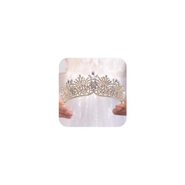 Wekicici Rhinestone Crystal Tiara Princess Queen Crown Bridal Headpiece Hair Accessories Wedding Handband for Women Prom Brithday Costume Party Pageant (Gold)