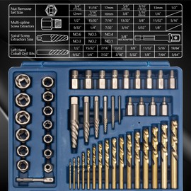 MABLEVI 49 Pcs Screw Extractor Bolt Extractor Set, Left Hand Drill Bit Set, Easy Out Multi-Spline Stripped Bolt Remover for Broken Rusted Nuts Bolts Screws