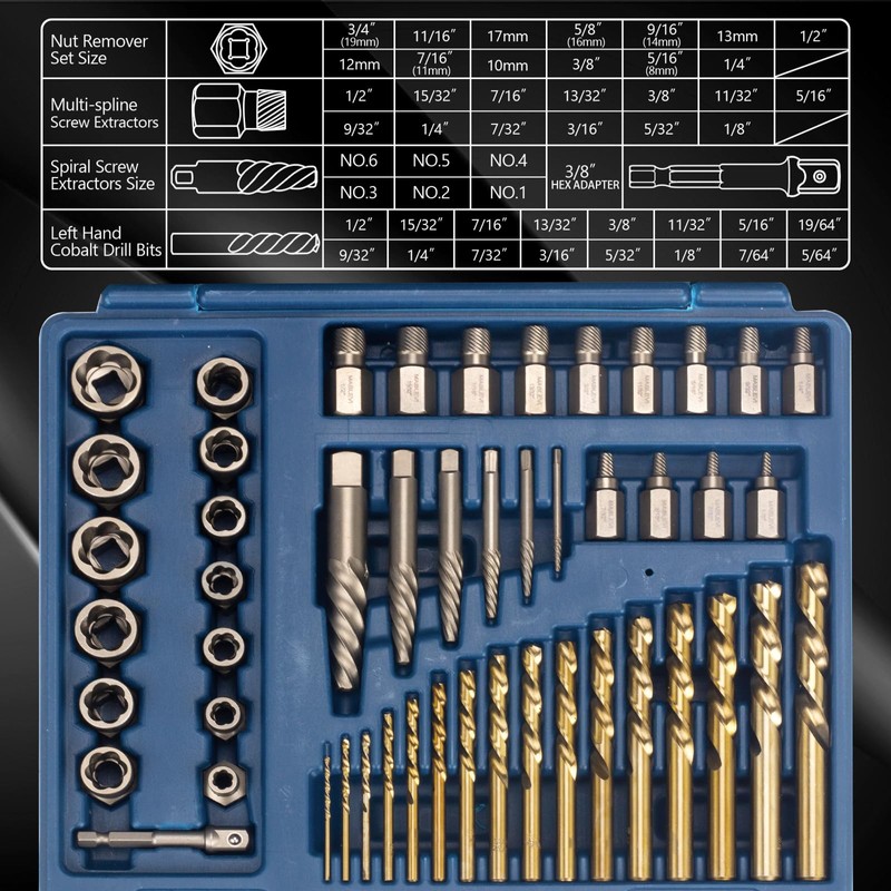 MABLEVI 49 Pcs Screw Extractor Bolt Extractor Set, Left Hand