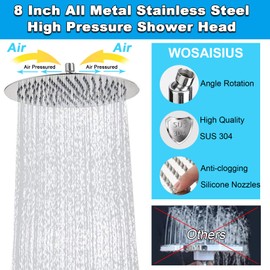 Dual Shower Heads with Handheld Spray Combo, 8'' High Pressure Shower Head Rain with 6 Modes Hand Held 78‘’ Extra Long Hose, Adhesive Showerhead Holder, Luxury Modern Chrome, Wosaisius