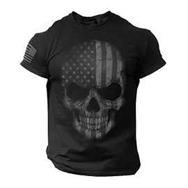 Rogue Style USA Flag Skull T-Shirt for Man - Biker Gym 4th July Tee (Large)