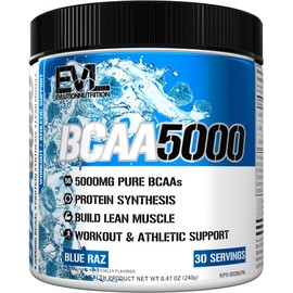 Evlution Evlution Nutrition BCAA5000 Powder - EVL BCAA Powder to Support Muscle Protein Synthesis & Building Lean Muscle - 5G BCAAs for Workout and Athletic Support - 30 Servings - Blue Raz