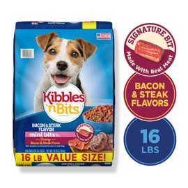 Kibbles 'n Bits Mini Bits Bacon & Steak Flavor, Dry Small Breed Dog Food, 16-Pound Bag