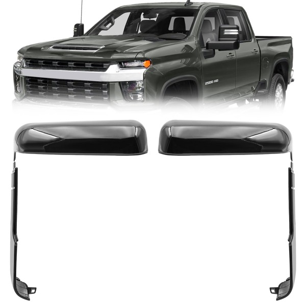 Gloss Black Top+Side Tow Mirror Covers Cap Fits for 2020