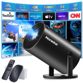 [Built-in App] Mini Projector 1080P, 4K Projector Full HD with WIFI 6 and Bluetooth 5.2, Support 180° Rotatable Portable Projector with Auto Keystone Correction, Compatible with Phone/HDMI/USB - Black