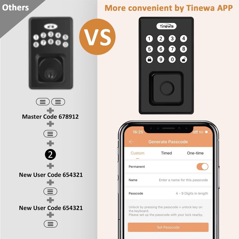 Tinewa Fingerprint Entry Door Lock, Exterior Smart Door Lock for