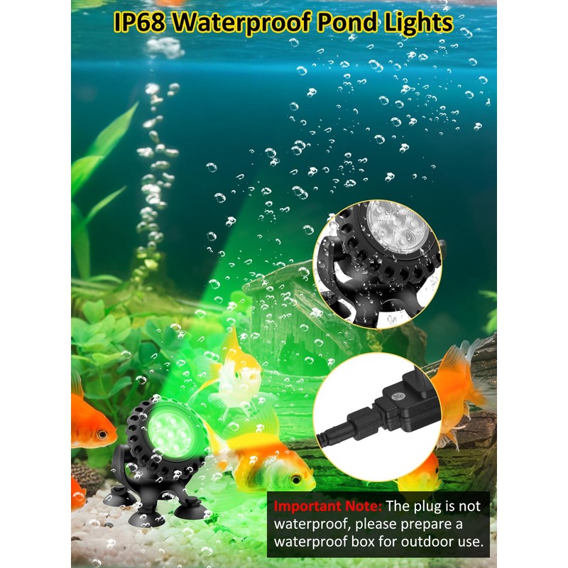 T-SUN RGB Pond Light LED Underwater Pond Lights Submersible Fountain