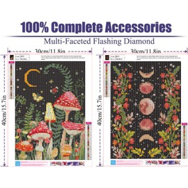 Ecdivjs 2 Pack Mushroom Diamond Painting Kits for Adults,Full Drill Mushroom Diamond Art Kits,Mushroom Forest Art Gems with Moon Diamond Art Perfect for Home Wall Decor Gift (12x16 inch)