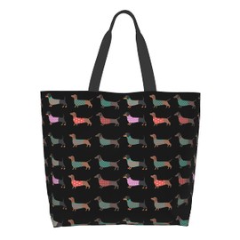 aportt Reusable Grocery Bag Large Shopping Tote Bag with Strong Handle Eco-Friendly, Dachshund, Medium
