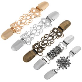 Jeffdad Pack of 5 Pullover Clips, Vintage Cardigan Clips, Antique Scarf Clip Brooches, Women's Scarf Buckle, Retro Cardigan Collar Clip for Sweaters, Cardigans, Shirts, Scarves, Zinc