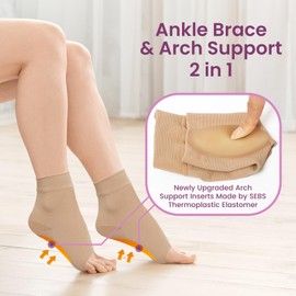 TASZOOS Ankle Brace for Sprained Ankle, Elastic Ankle Compression Sleeve with Arch Support - Ankle Compression Sleeve for Running, Achilles Tendonitis Brace for Plantar Fasciitis, Swelling - XL, Beige