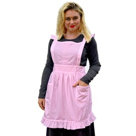 Love Potato Cotton Vintage Ruffle Apron, Cross-Back Adjustable Straps, 23 x 27 inches (Pink)