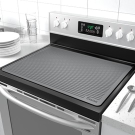 Ottkids Stove Top Cover for Electric Stove - Heat Resistant Silicone Stove Top Cover,Glass Stove Top Protector,Extra Thick Flat Range Cover,Oven Top Protector,Coffee Bar Mat,29.8"L x 20.9", Grey