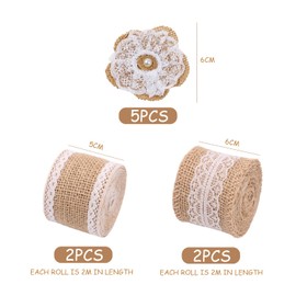 4 Pieces Wide Jute Ribbons, 5 Pieces Linen Flowers, Retro Decorative Lace Ribbons, Craft Lace Decorative Ribbons, Gift Ribbons