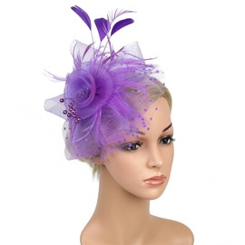 Elegant Headpiece Flapper Headband Roaring 20s Headpieces Tea Party for Women Great Gatsby 1920s Headbands with Feathers head piece C01-Purple