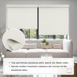 SUNOFF Cordless 100% Blackout Roller Shades Blinds for Windows Free-Stop,Pull Down Room Darkening with Valance,Thermal Insulated Woven Fabric Window Door Blinds for Home,Office,Beige 23" W x 72" L