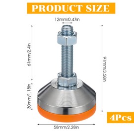 HOFURME 4 Pcs Heavy Duty Leveling Feet M12 Thread, Adjustable Furniture Feet 2.28" Dia Base, Adjustable Swivel Levelers for Furniture, Workbench, Machine, Cabinet