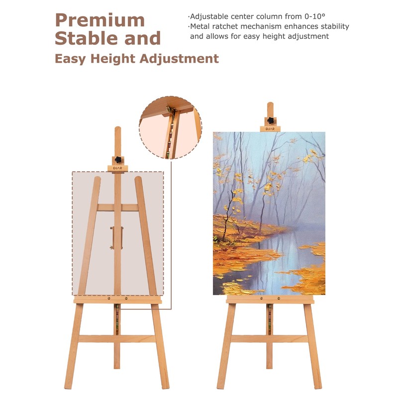 DJAR Art Easel Stand for Painting, Solid Beech Wood Adjustable